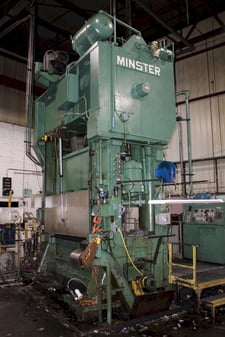 400 Ton, Minster, Straight Side Double Crank Press, 8" stroke, 38" shut height, 6" ram adjustment, 96" x 42"