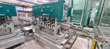 Bottero #Gemini-308N, glass double edge grinder, 79" x 118" max, 4 spindles/side, 30 HP, 3-39 FPM, w/