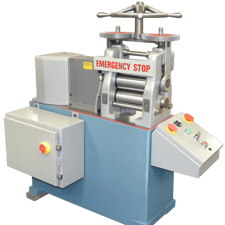 IRM #4080, 2-Hi Laboratory Rolling Mill, 4" roll diameter, 8" roll width, satin roll finish, 7.5 HP, 3PH