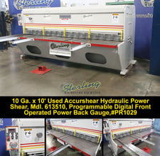 10 gauge x 10' Accurshear #613510, hydraulic shear, 36" prog digital front operated power back gauge, 16