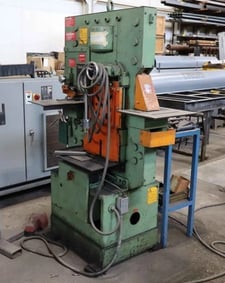 5" x 5" x 1/2" Peddinghaus #Peddiworker-1050, 105 ton, 10" throat, 5.5 HP, foot switch, tooling