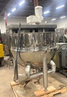 200 gallon Lee Industries #200RA, jacketed mix kettle w/ scrape agitation, 100 psi @ 338&deg;F jacket, sanitary