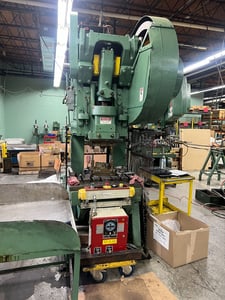 56 Ton, Minster #6, OBI flywheel press, 7" stroke, 3" adj., 32" x21" bed, 240 SPM, Wintriss WPC 1000 Control
