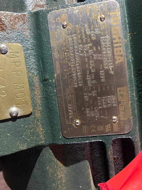 30 HP 1800 RPM Toshiba, Frame 286T, TEFC, 460 Volts, reman.