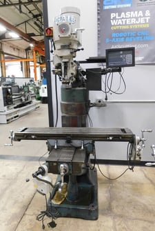 Enco / Acra #100-1597, vertical mill, 9" x49" tbl., 3 HP, 12" X, 32" Y, 16" Z, 60-4500 RPM, R-8, Newall DP700