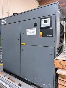 307 cfm, 132 psi, Atlas #GA55, rotary screw air compressor, 75 HP, 3600 RPM, refrigerated dryer, 2000