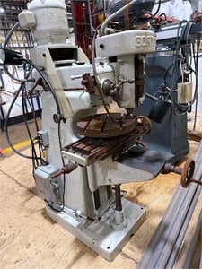 Gorton #O-16A, vertical mill, 7" x 20" table, 1.5 HP, 208 V., 3-phase, step pulley head, rotary vise