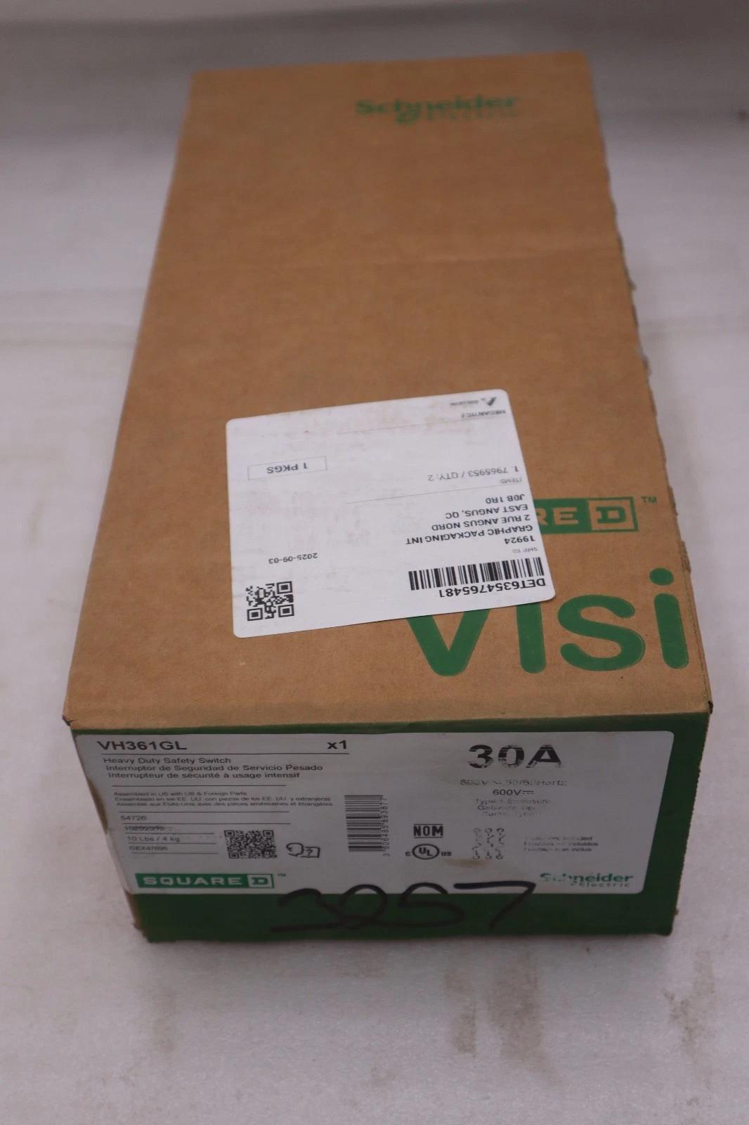Square D VH361GL SAFETY SWITCH HEAVY DUTY FUSED TYPE 1 600V 30-AMP - STK GF1020