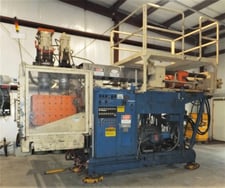 Improved #B-37-R250-DDH, Reciprocating Screw Blow Molder, 37" (front to back) x 24" High platen, 100 HP, 460