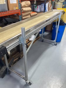 17" wide x 10.5' long, Mac Automation Horizontal Conveyor 123" Dayton AC Motor Speed Control