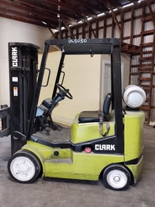 4000 lb. Clark #CGC20, Forklift, LP, 3 stage mast, cushion tire, 1998