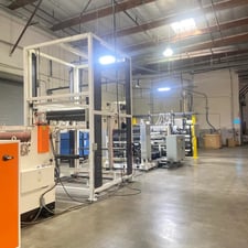 6" OMV #D140-6P, sheet extrusion line, air cooled, 350 HP, 8" dual roll screen changer, (3) chill rolls