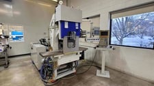80 Ton, 2.65 oz., Newbury #V3-80RS, vertical rotary injection molding machine, 12" x 14" platens, Pathfinder
