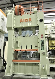 220 Ton, Aida, straight side double crank press, 11.8" stroke, 16.5" Shut Height, 59" x42" bed, milled