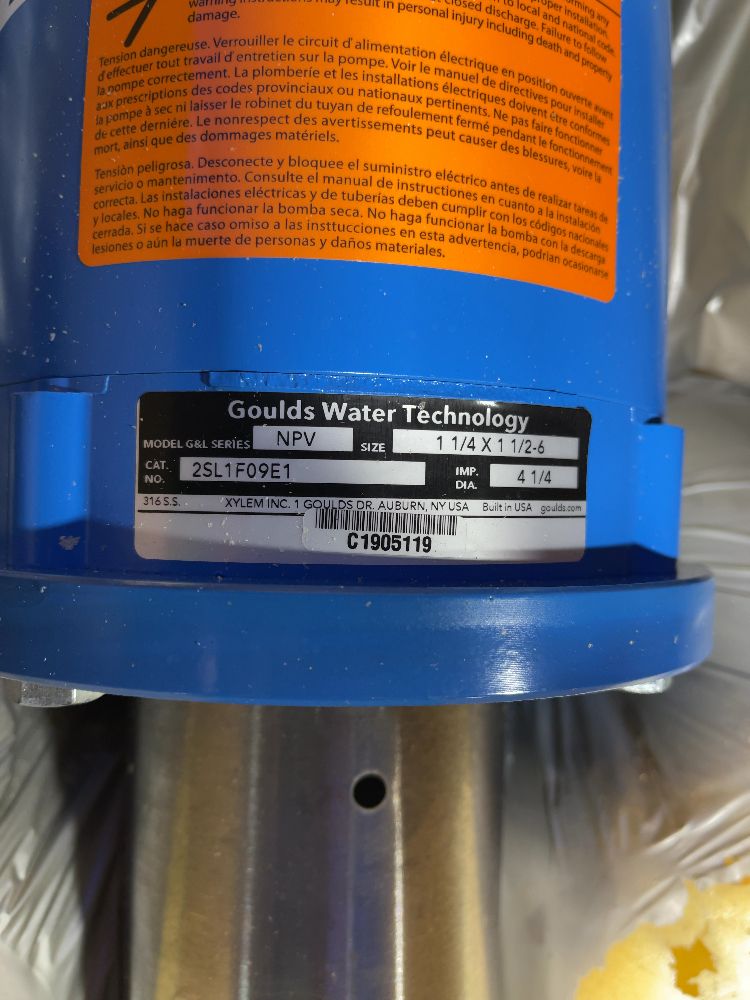 Goulds #2SL1F09E1, Pump, 1.5 HP