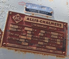 1000 HP 225 RPM 4000 Volts Allis-Chalmers Motor Exc Volts 250