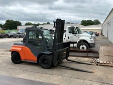 15500 lb. Toyota #8FG70U, propane forklift, 120" lift height, 6' forks, enclosed cab. w/ heat & air cooled