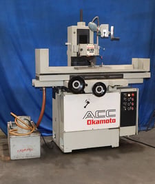 6" x 18" Okamoto #ACC-618DX2, semi-auto surface grinder, 8" x 1/2" x 1- 1/4" wheel, 2-axis automatic feeds