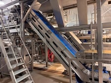 30" wide Inclined Cleated Belt Conveyor, 3" cleat height, 12' inclined length, 30" horizontal infeed section