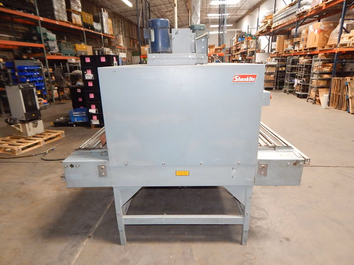 Shanklin #T-11, Heat Shrink Tunnel, 48" width x 7" H aperture, 24 KW, 480 V. AC, 3 phase, 260&deg;C max temp.