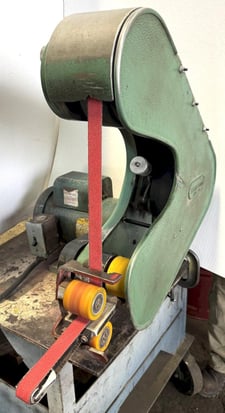 1-1/2" x 60" Burr King #760, belt grinder, 8000 SFPM, 8-7/8" throat, 1-1/2 HP, 220 V., 1 Ph. (2 available)