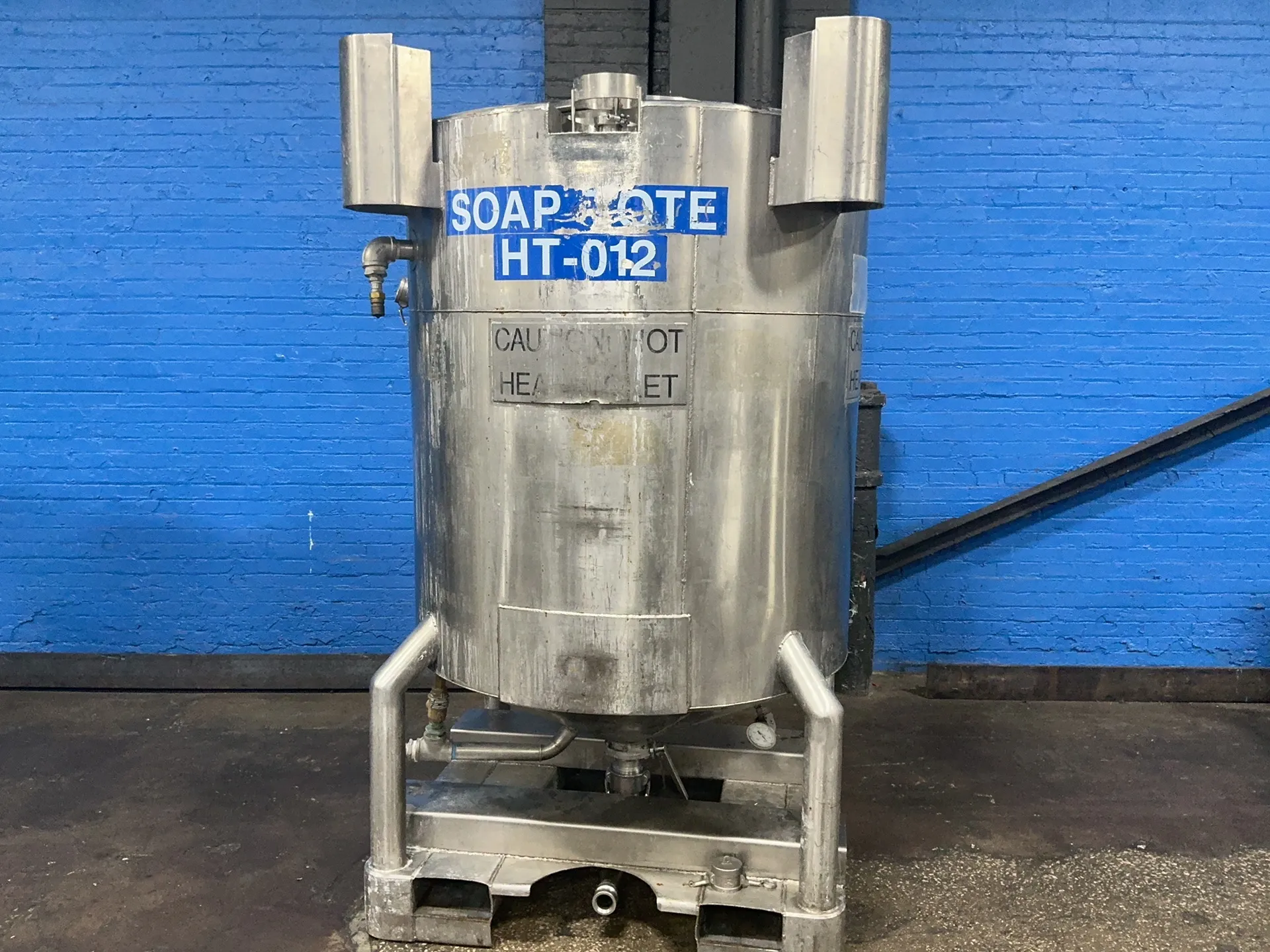 350 gallon JV Northwest, Stainless Steel Soap Heating Tote/IBC Tank, 42 PSI @ 250°F, 2004