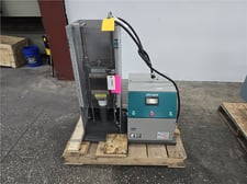 15 Ton, Carver #3889, hydraulic heated lab press, 2-post, 6" x 6" platens, 6" stroke, 12.5" max opening, 1/4
