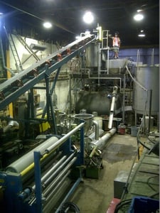 24" wide x 60' long, Carminex, V-trough belt conveyor, folds in 2 sections, TEFC drive, push-button controls