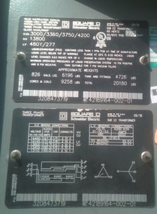 3000/4200 KVA 13800 Delta Primary, 480Y/277 Secondary, Square D Schneider