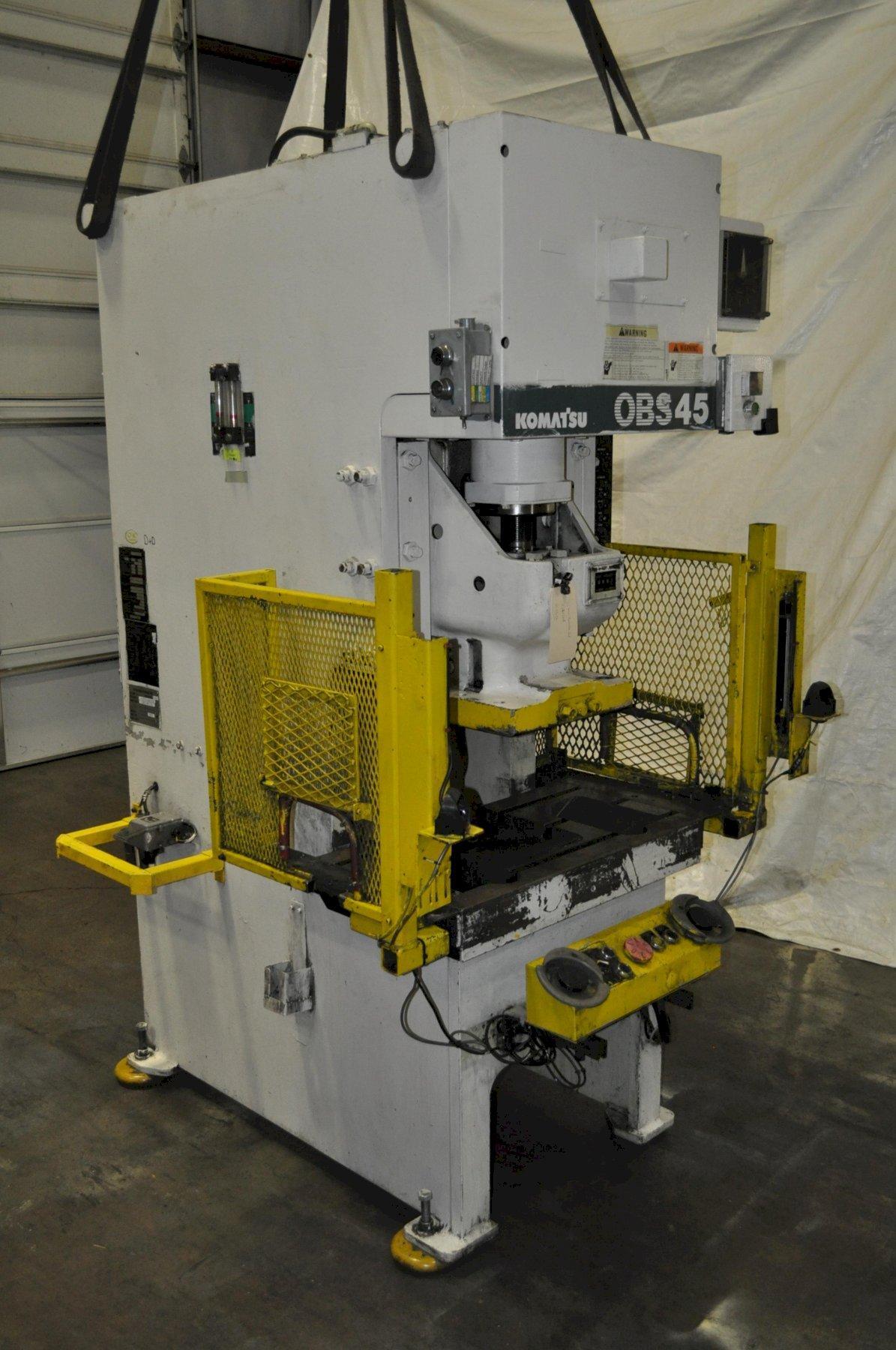 49.5 Ton, Komatsu #OBS-45-33, single crank gap frame press, 3.94" stroke, 9.84" shut height, 80 SPM, 31.5" x