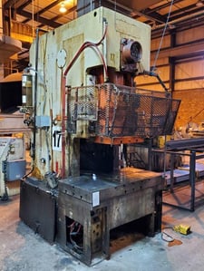 121 Ton, Aida #C1-11, single crank gap frame press, 7" stroke, 13.7" shut height, 3.94" adj., 30-50 SPM, 56"