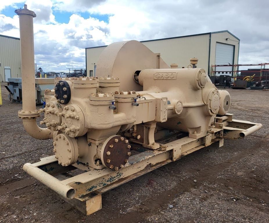 Gaso #2652, Duplex Reciprocating Plunger Pump, 12" stroke, 8" suction x 4" discharge, 243 HP, 1800 RPM motor