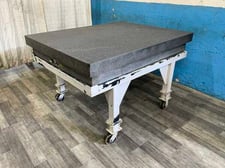 48" x 72" x 10" Tru-Stone, grade A black granite surface plate, on roll around casters