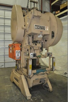 75 Ton, Minster #7-SS, OBI press, 4" stroke, 17.5" Shut Height, 3.75" adj., 45 SPM, 36" x24" bed, 1982