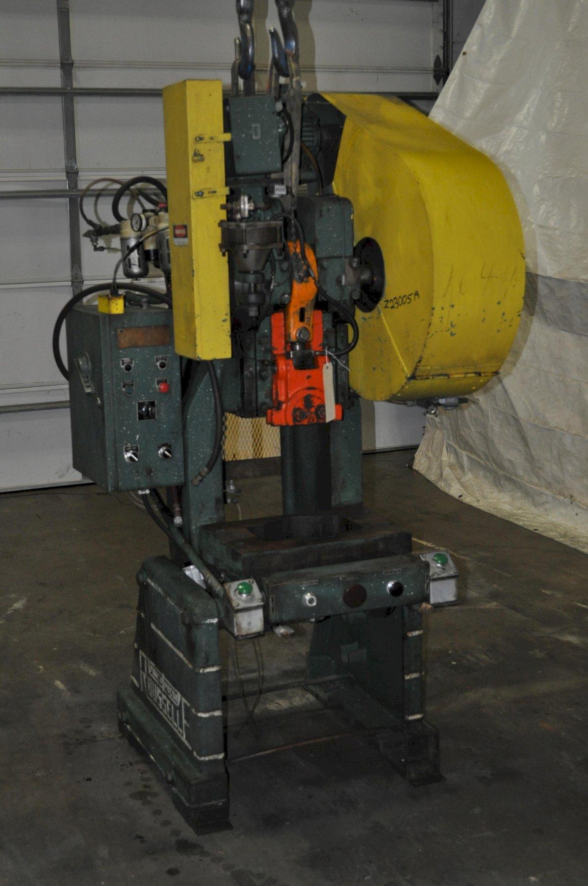 25 Ton, Rousselle #3, OBI press, 3" stroke, 9.75" Shut Height, 2" adj., 135 SPM, 20.25" x13.25" bed, no