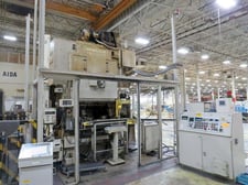 125 Ton, Minster #PM3-125, straight side double crank press, 1.1" stroke, 22.8" Shut Height, 190-600 SPM, 48"