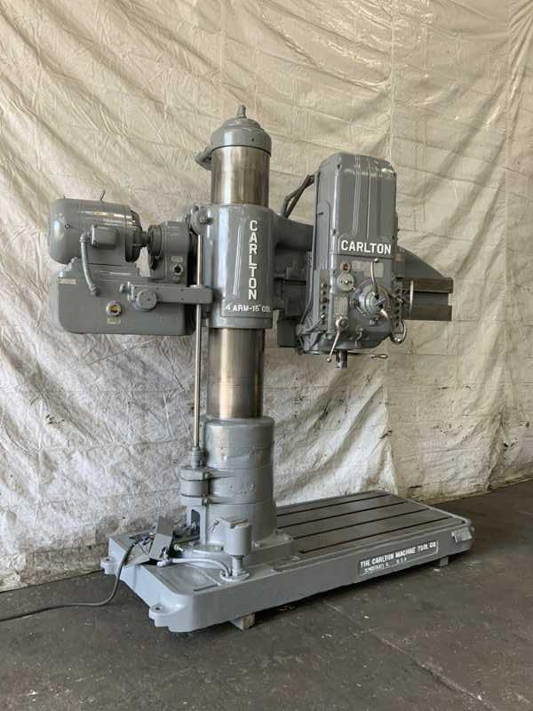 4' - 15" Carlton #3A, radial drill, 18" spindle travel, #5MT, power elevation, coolant, 10 HP