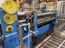 54" Loopco #54-40-SL, slitting line, 40,000 lb., 8" arbors, coil cars, uncoiler, Nova crop shear, Sweed