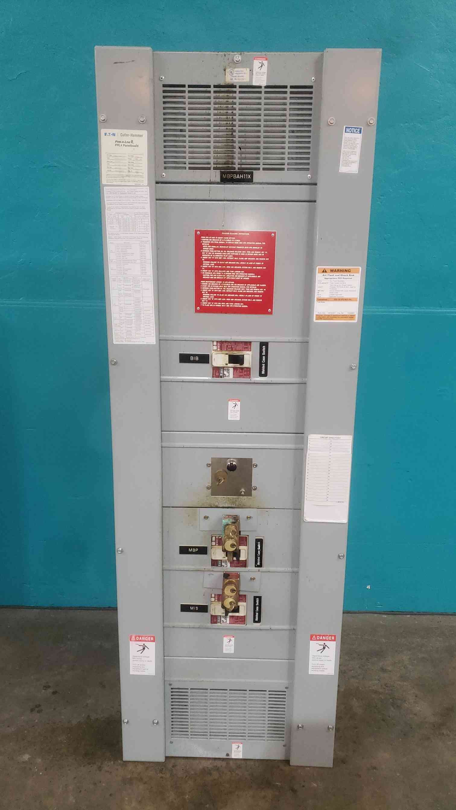 250 Amp, Eaton Cutler-Hammer PRL4, Panelboard, 480 Volts, 3 Phase, w/ (3) 250A Breakers, MBP