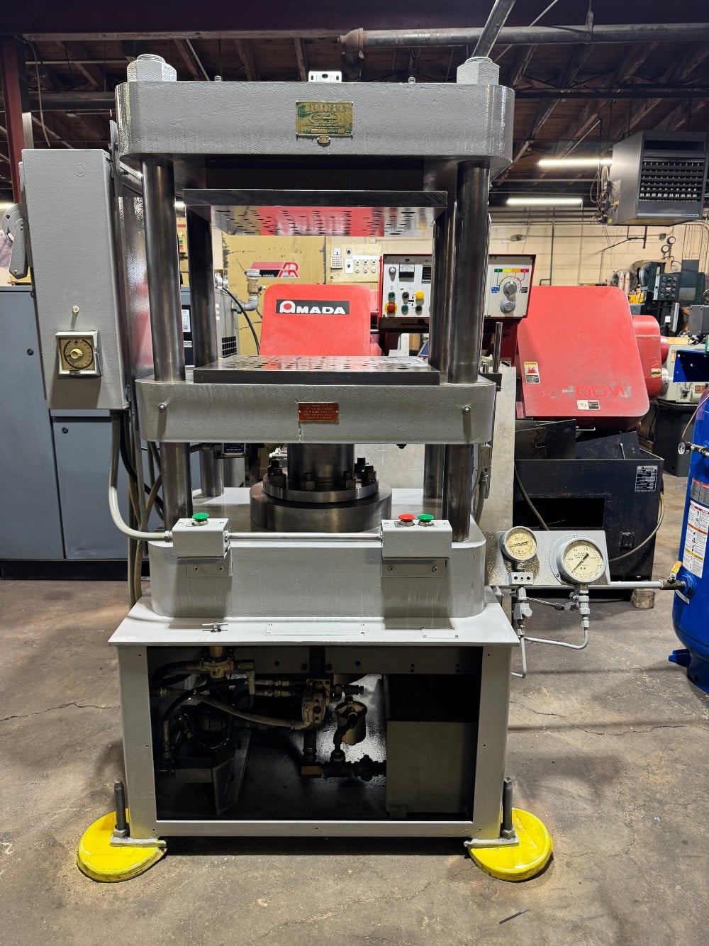 100 Ton, Greenerd #CP100T, 4-Post Up-Acting Air-Over-Hydraulic Press, 12" stroke, 24" daylight, 36" x 24"