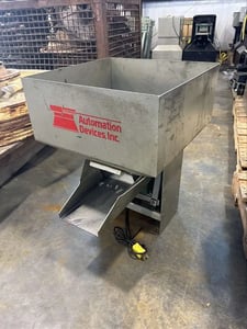 Automation Devices #5500, vibratory pan feeder hopper, 18.5" square, 23" tall, multiple unit available