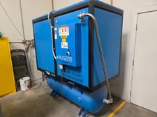 55 cfm, 125 psig, Rogers Machinery Co. #MG15, rotary screw air compressor w. dryer, 2014