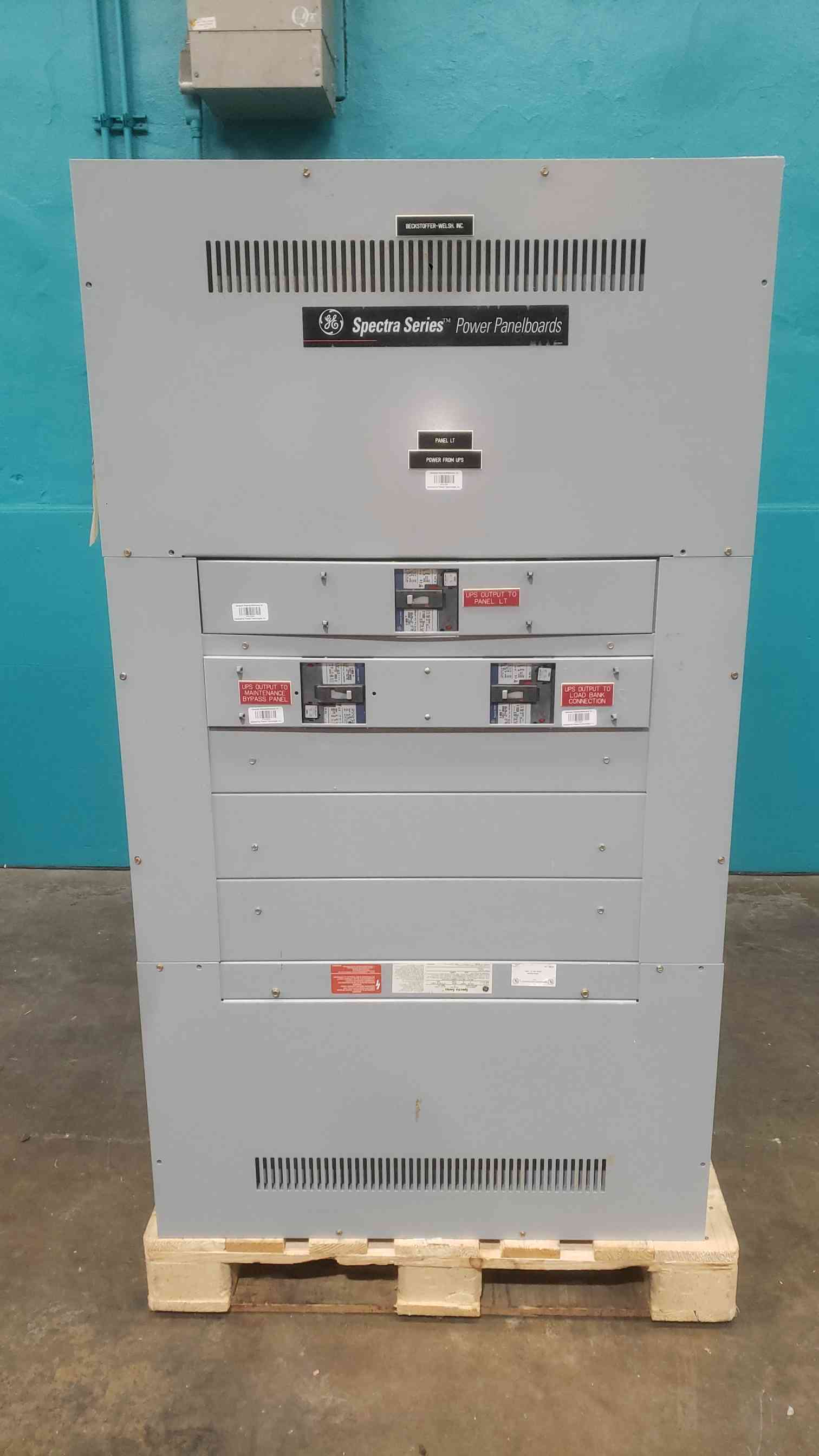 250 Amp. General Electric, Spectra Series, Panelboard, UPS Output, w/ (3) Hi-Break Breakers, 480 Volts