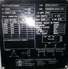 7500/11200 KVA 13800 Delta Primary, 2400Y/1386 Secondary, Sunbelt