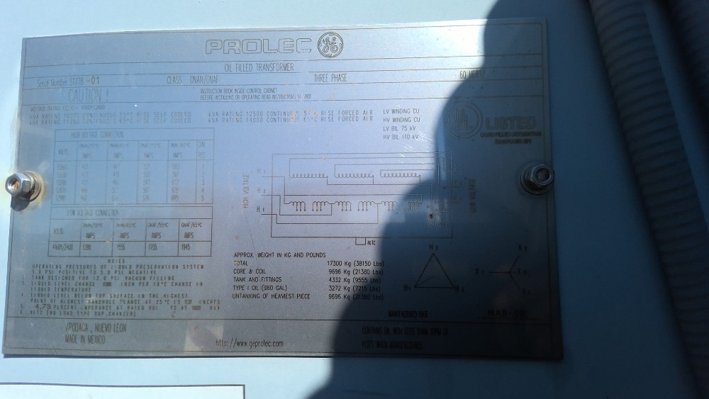 10000/14000 KVA 13200 Delta Primary, 4160Y/2400 Secondary, Prolec
