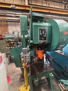 45 Ton, L & J #5, Back Gauge OBI press, 3" stroke, 15.5" Shut Height, 3" adj., 45 SPM, 18" x 28" bed