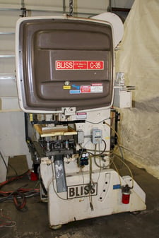 35 Ton, Bliss #C-35, OBI flywheel press, 3" stroke, 10.75" Shut Height, 2.5" adj., 26.5" x 17" bed, 120 SPM