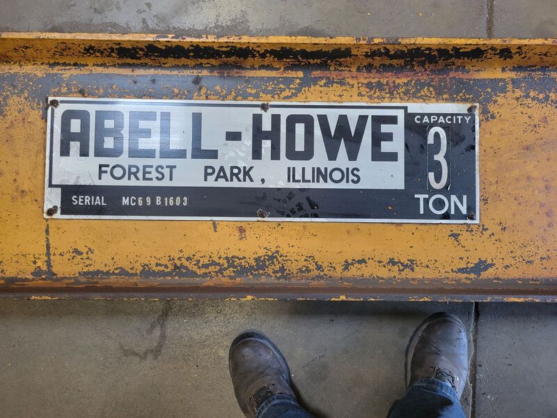 3 Ton, Abell-Howe, jib crane, 20' arm, 16' span, 10' under beam