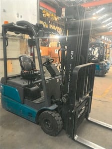4000 lb. BYD #ECB18-3W, 3-wheel electric forklift, 24" load center, LiFePO4 battery, AC drive, 41.3" width