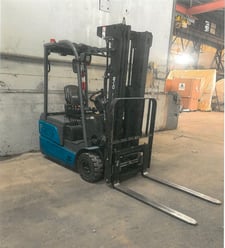 4000 lb. BYD #ECB18-3W, 3-wheel electric forklift, 24" load center, LiFePO4 battery, AC drive, 41.3" width